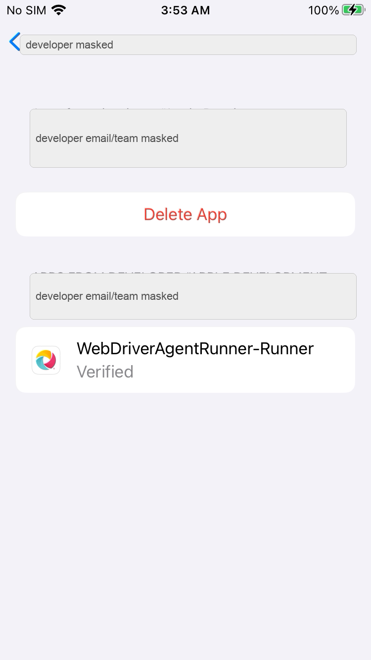 iPhone WebDriverAgentRunner trusted and verified