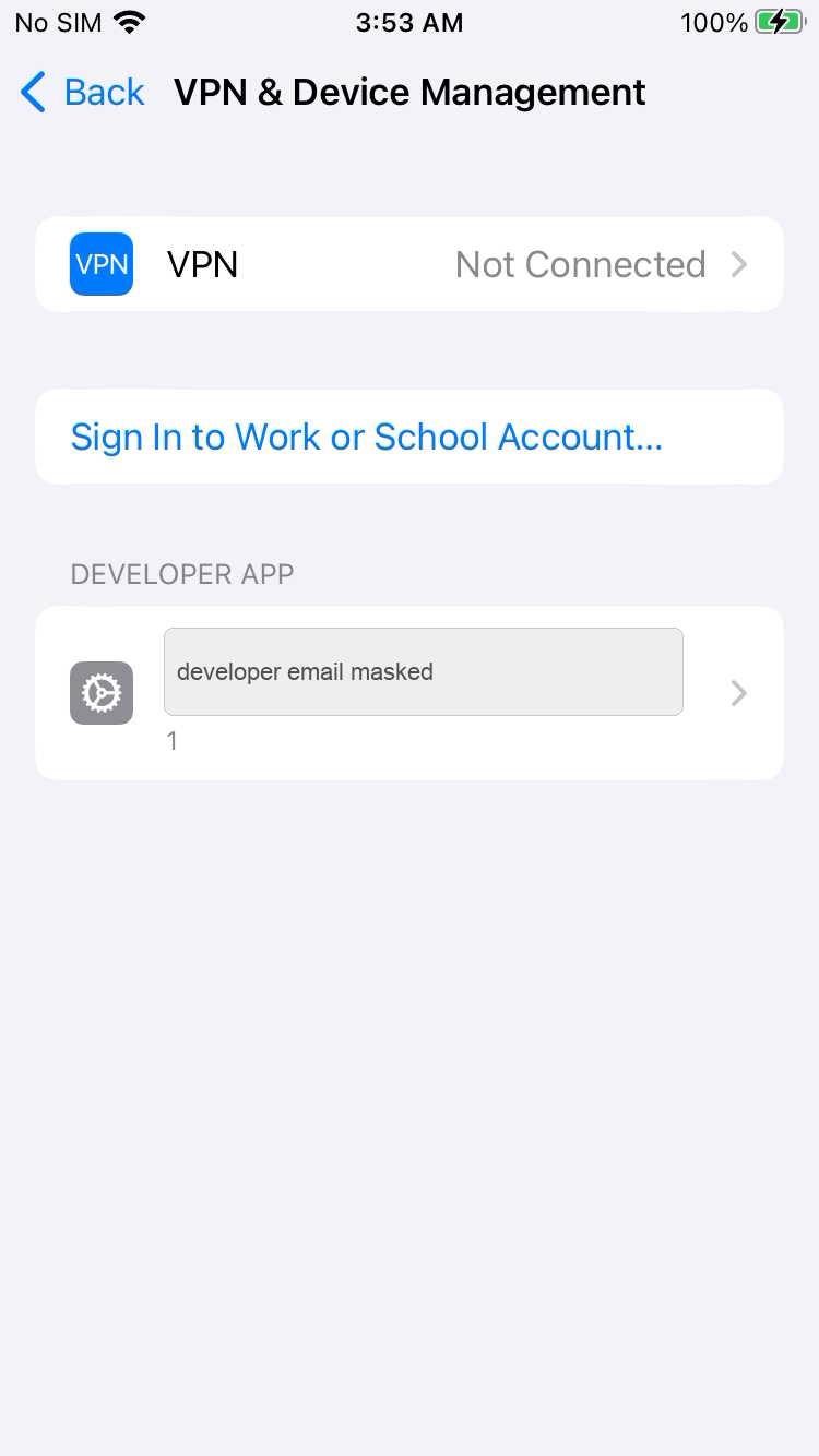 iPhone developer app profile
