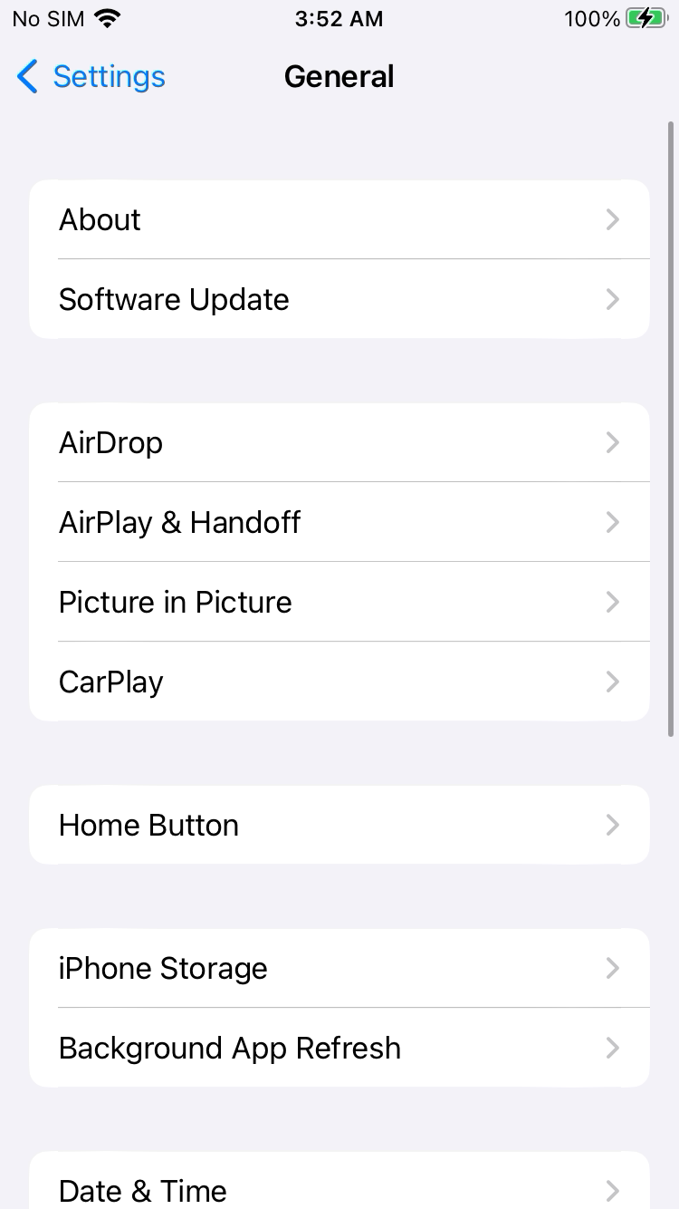 iPhone General screen
