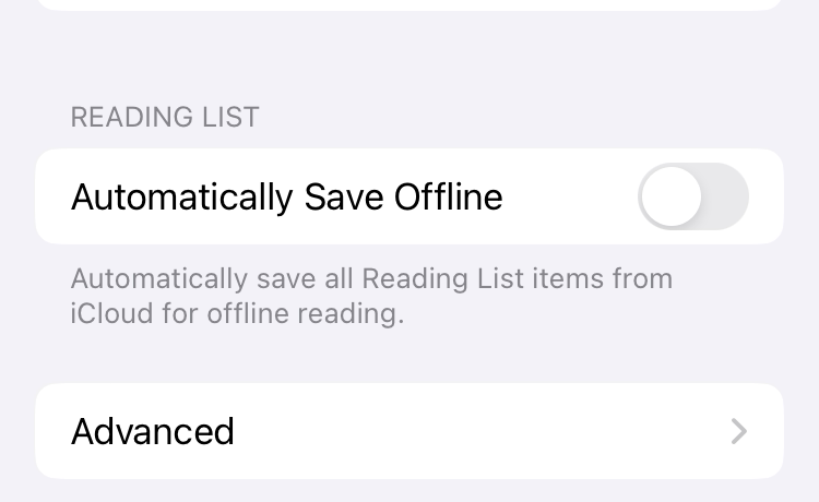 iPhone Safari Advanced row