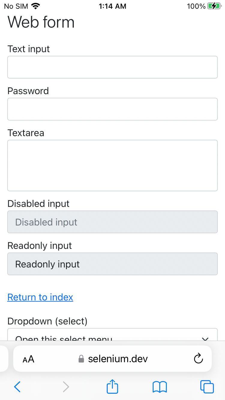 iPhone Safari Selenium web form before Appium typing