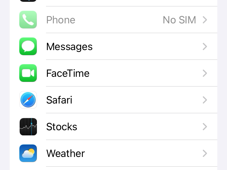 iPhone Settings Safari row