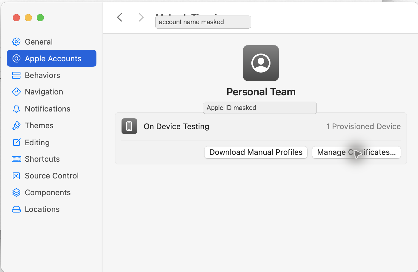 Xcode Apple account personal team
