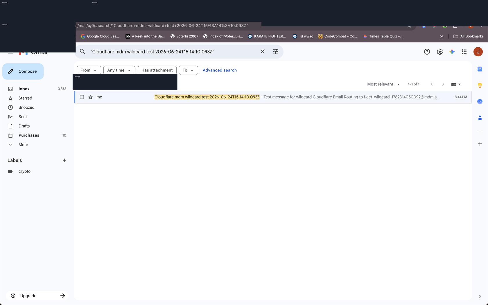 Gmail verification search result